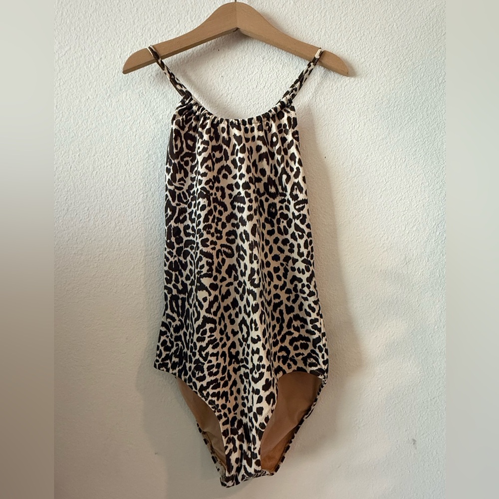 Crewcuts Girls size 12 Leopard Print One-Piece Swimsuit - Black & Cream
